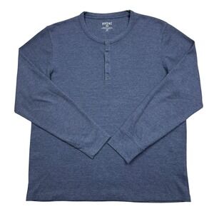 Rhone Men's Waffle Knit Henley Thermal Ring Snap Ribbed Cuff Blue Size L
